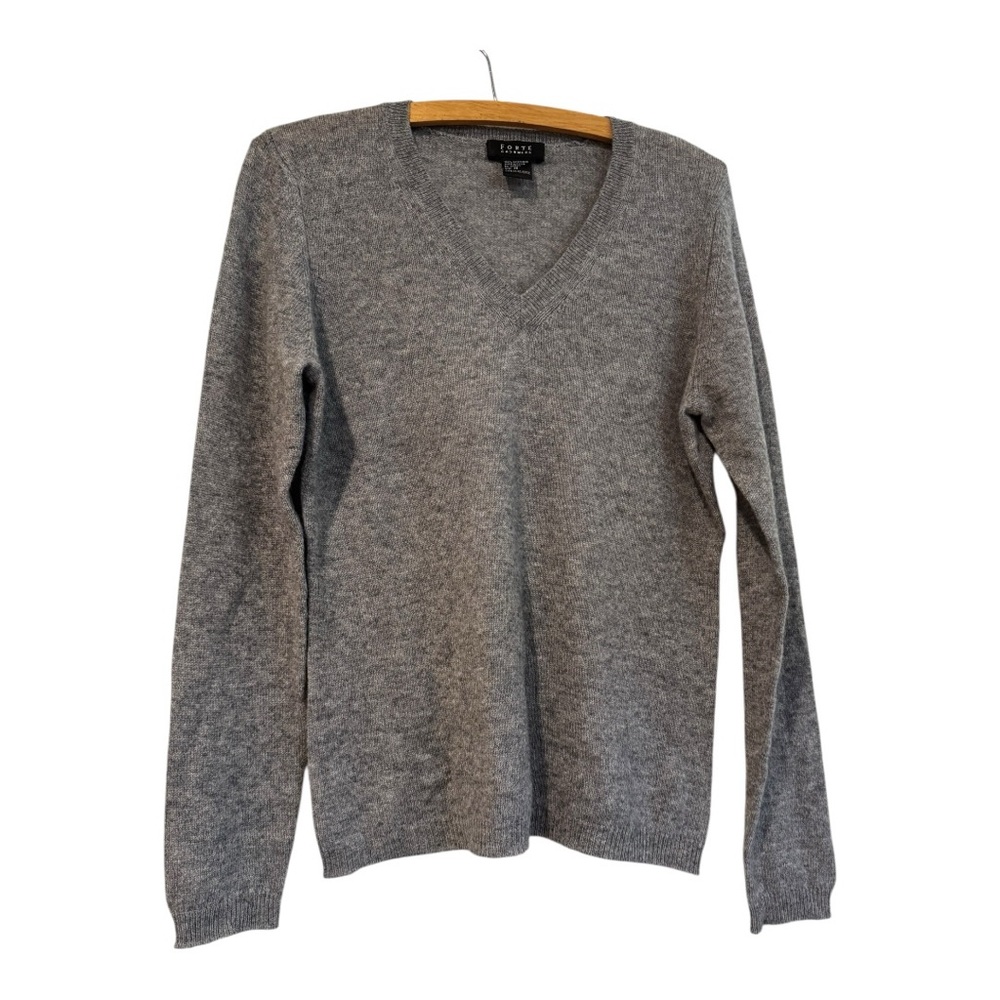 FORTE Cashmere 100% Cashmere Gray V-Neck Sweater Women’s M Runs Small